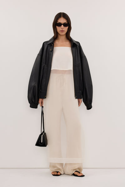 Helena  wearing SIAN IVORY SILK ORGANZA TUNIC TOP