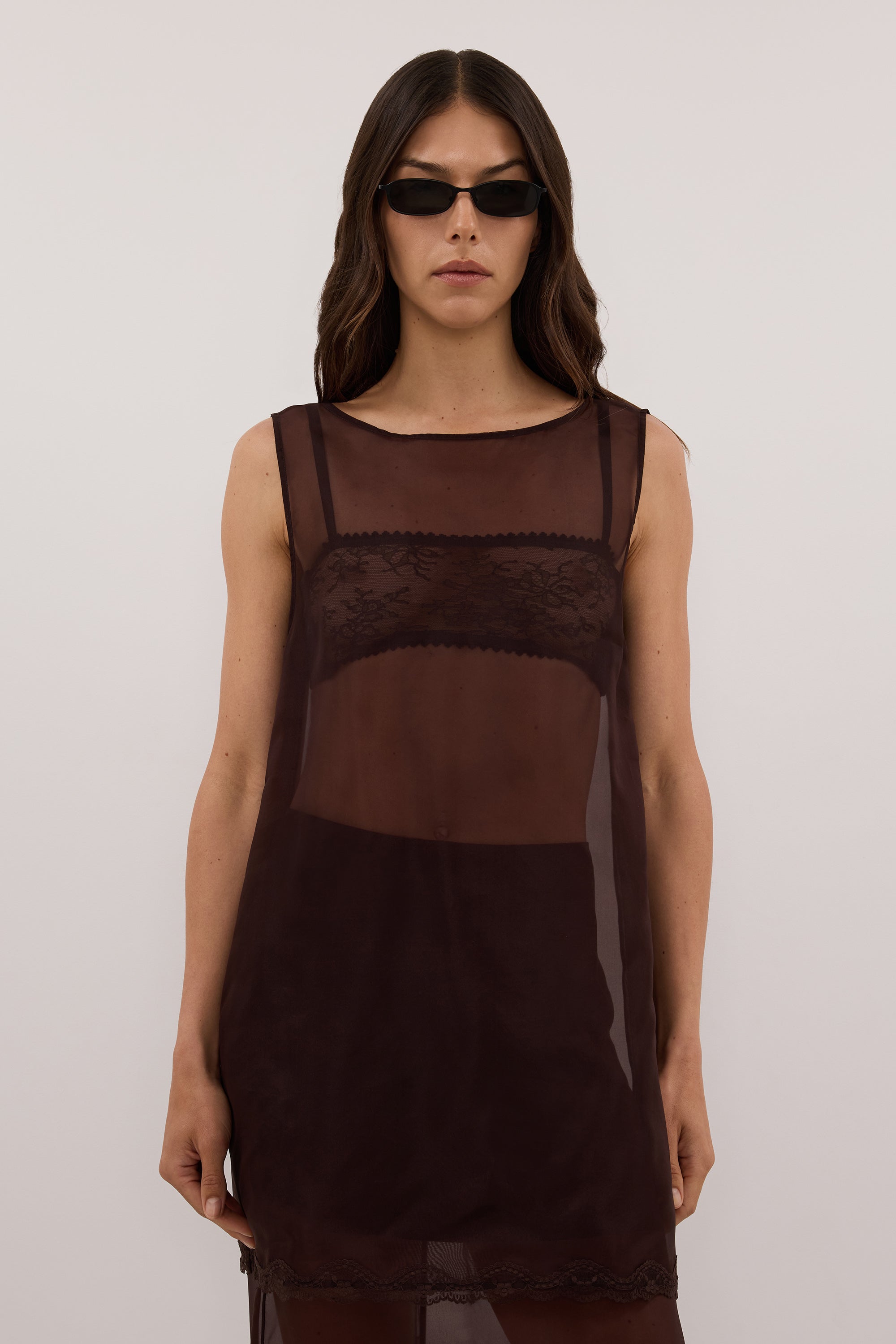 RAPHAEL DARK CHOC SILK ORGANZA TOP - PRE ORDER
