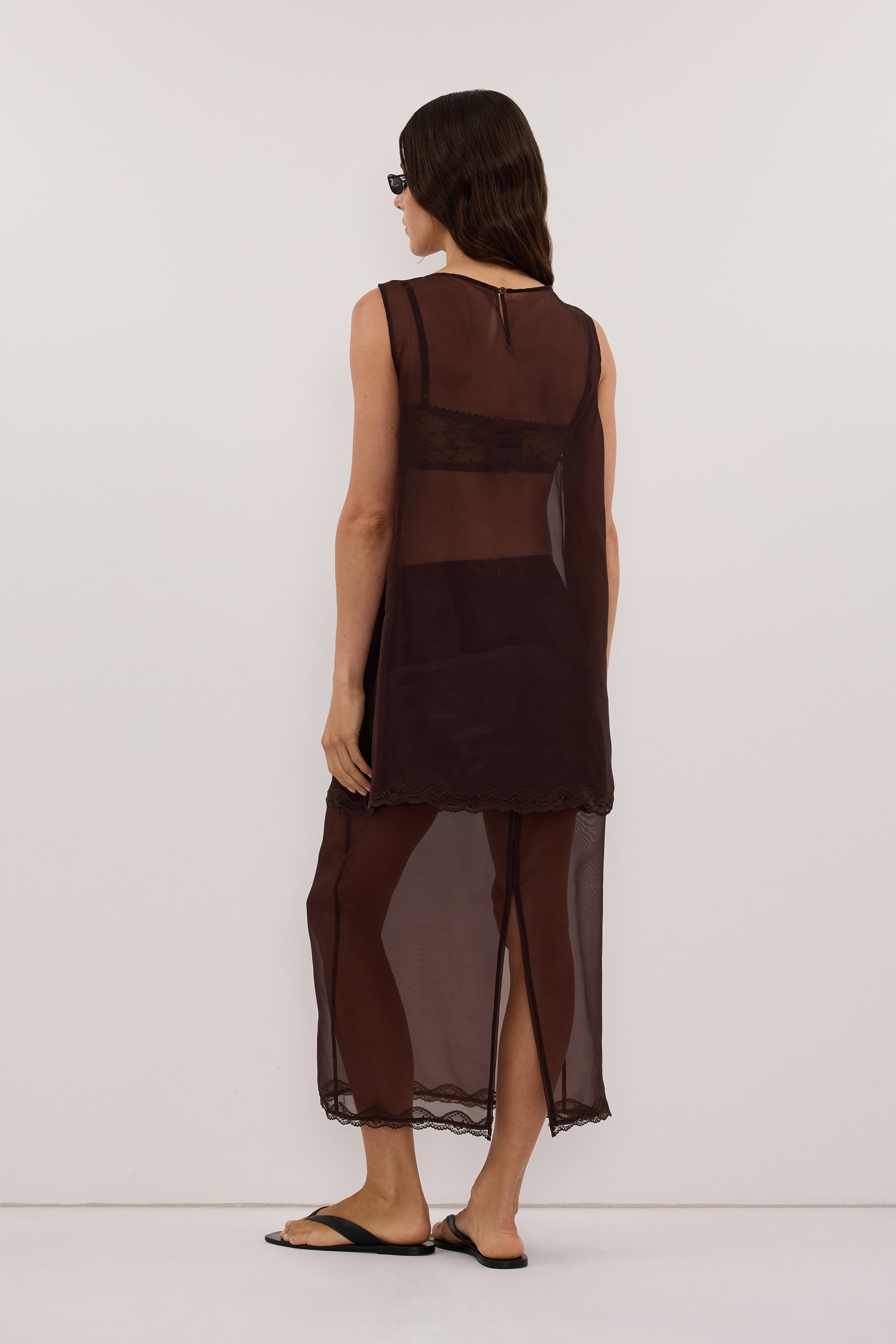 RAPHAEL DARK CHOC SILK ORGANZA TOP - PRE ORDER