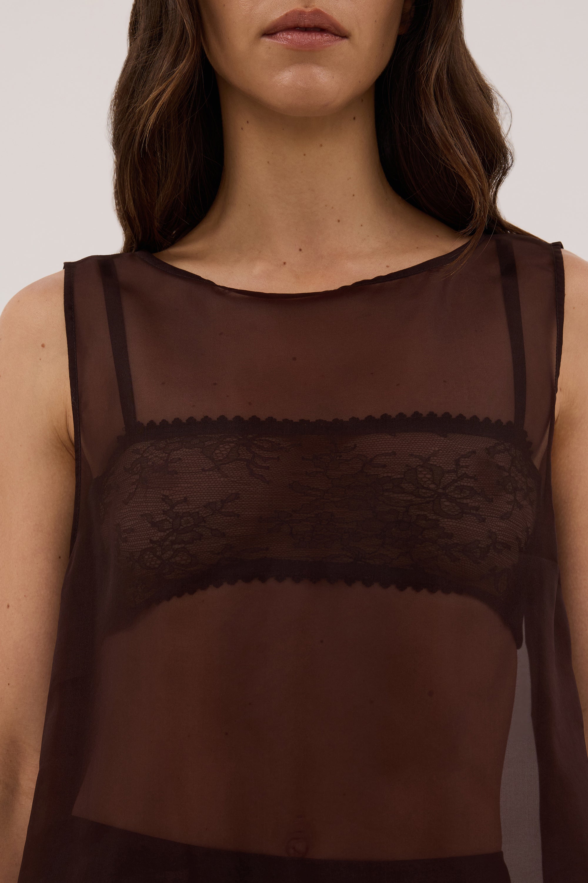 RAPHAEL DARK CHOC SILK ORGANZA TOP - PRE ORDER