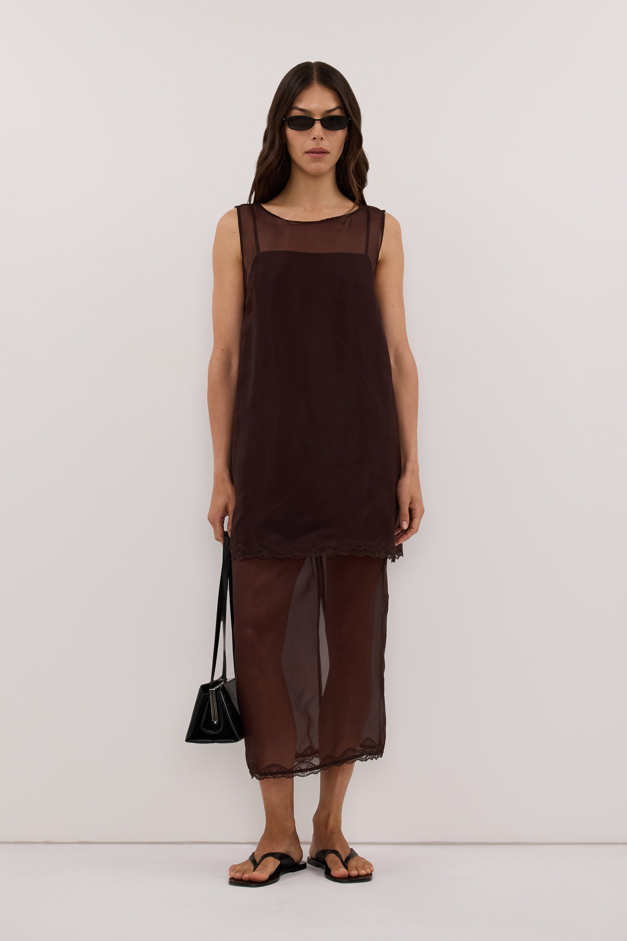 RAPHAEL DARK CHOC SILK ORGANZA TOP - PRE ORDER