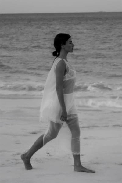 Helena  wearing RAPHAEL IVORY SILK ORGANZA TOP