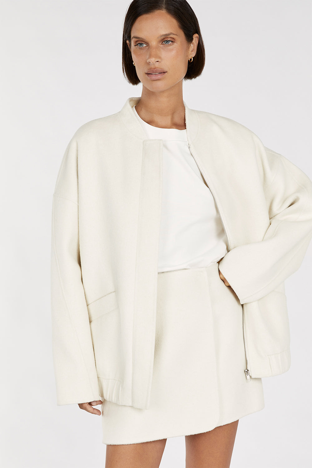 JERI CREAM WOOL BLEND MINI SKIRT