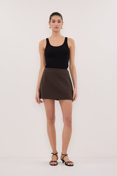 Aude wearing SOHO BITTER CHOC TAILORED SKORT