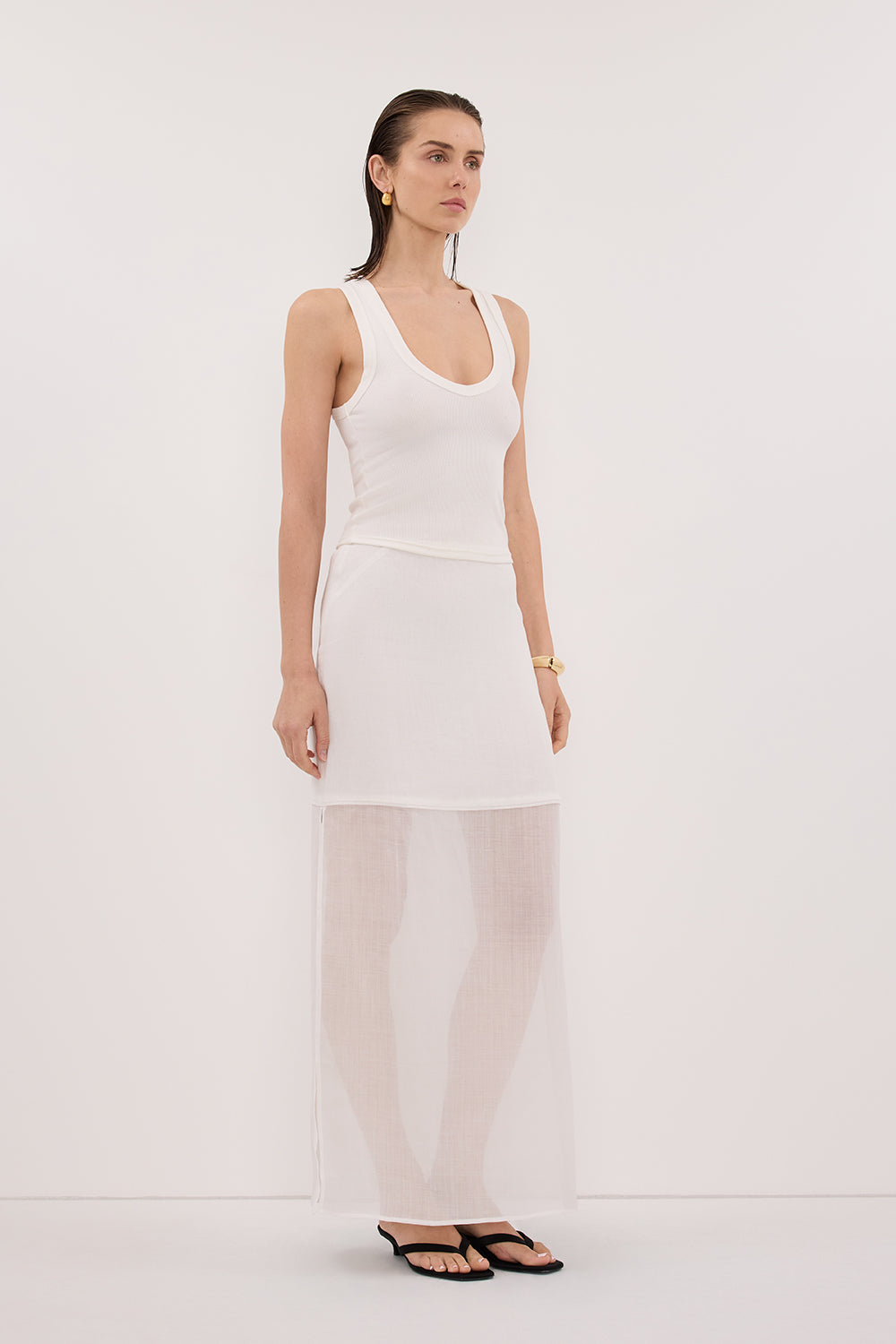 KAI WHITE RAMIE MIDI SKIRT