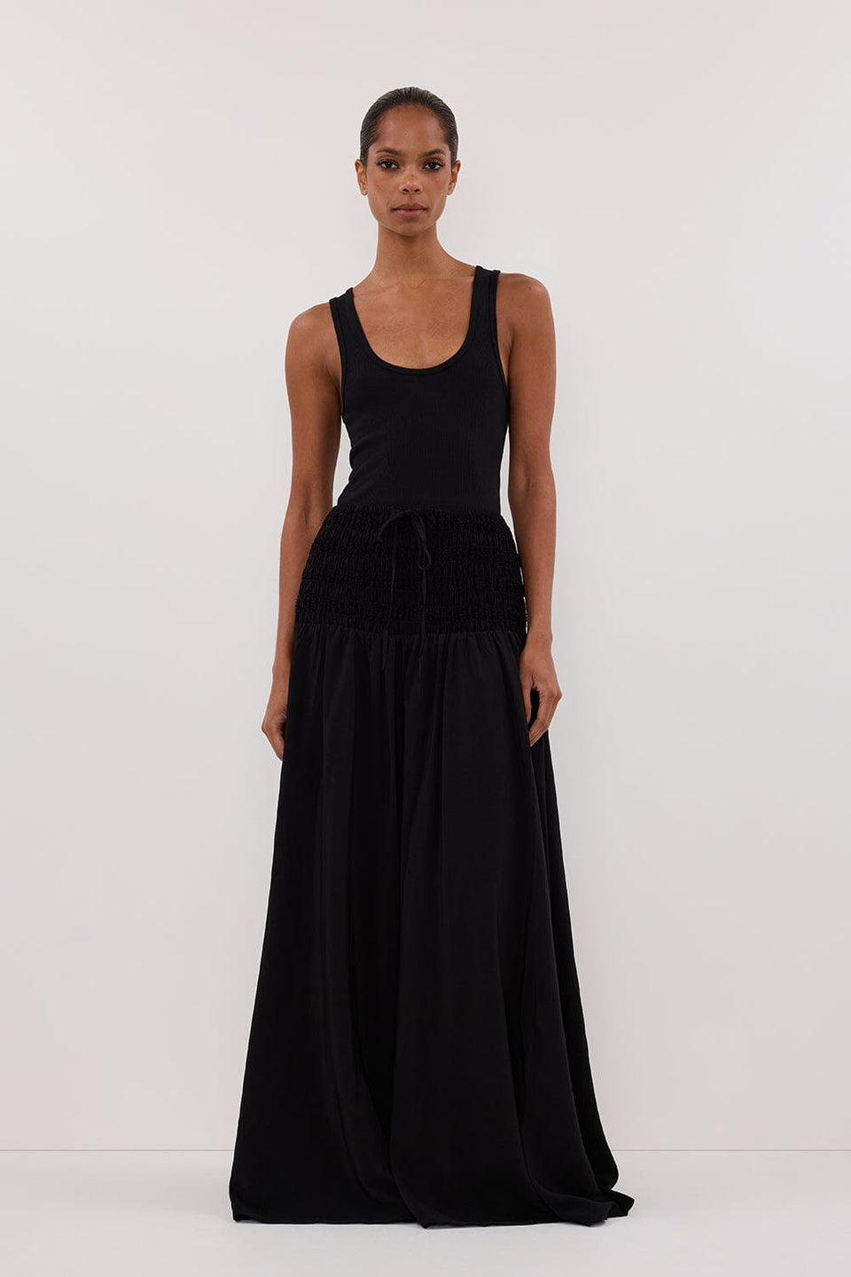SIERRA BLACK TEXTURED MIDI SKIRT