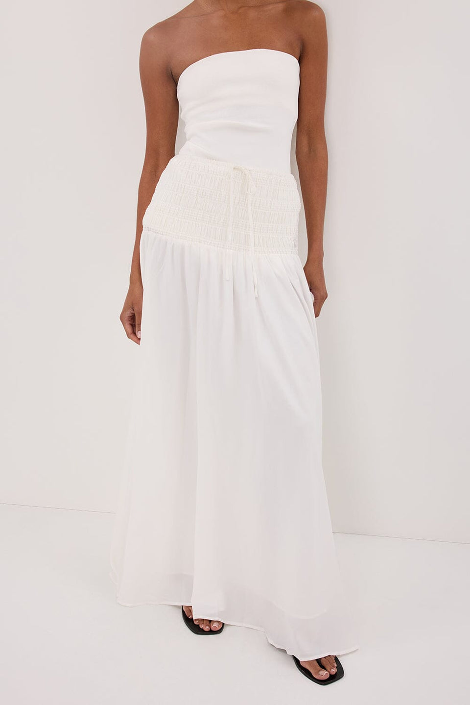SIERRA WHITE TEXTURED MIDI SKIRT