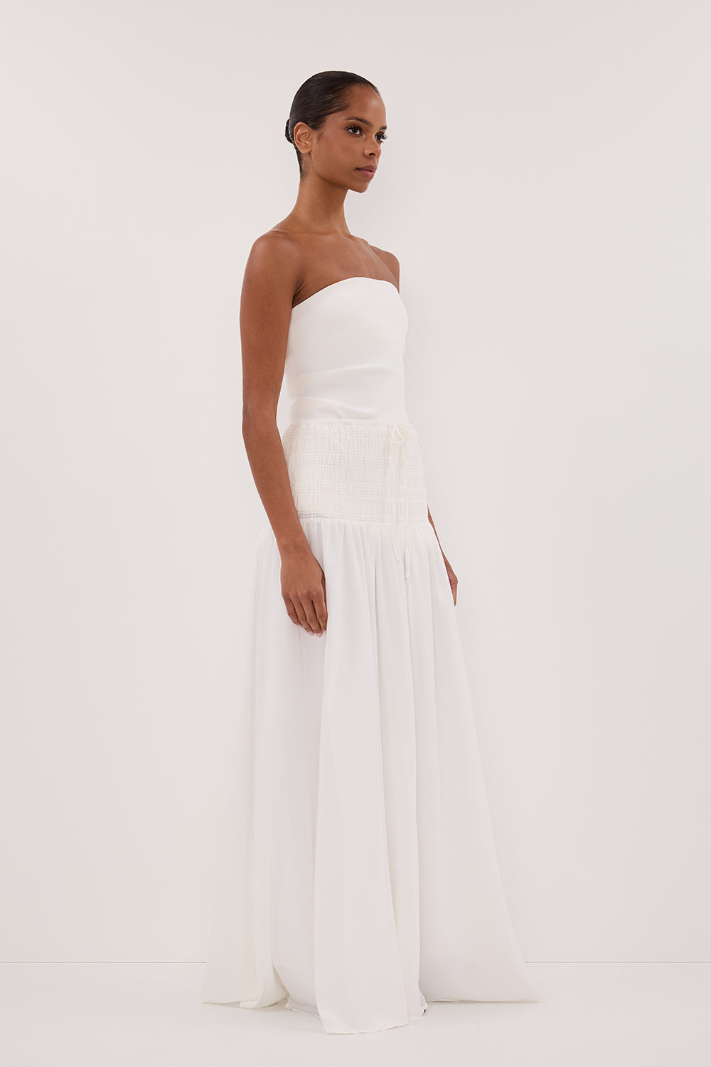 SIERRA WHITE TEXTURED MIDI SKIRT