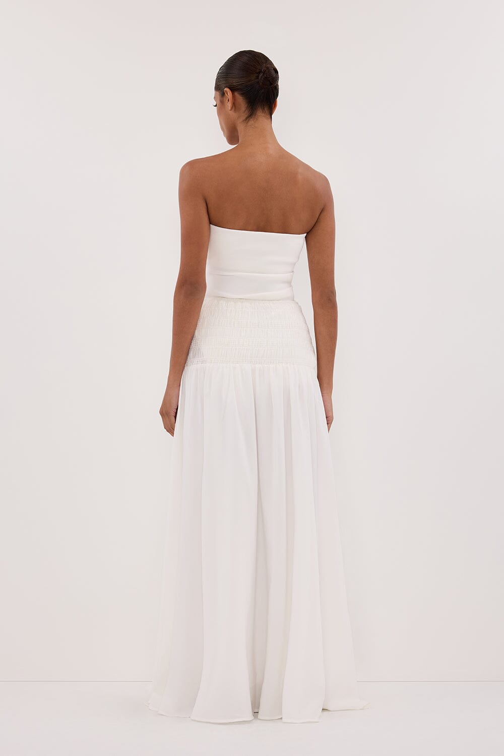 SIERRA WHITE TEXTURED MIDI SKIRT