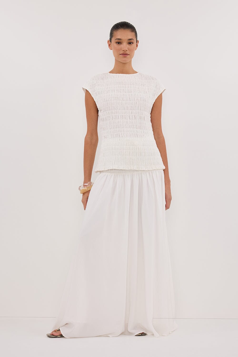 SIERRA WHITE TEXTURED MIDI SKIRT