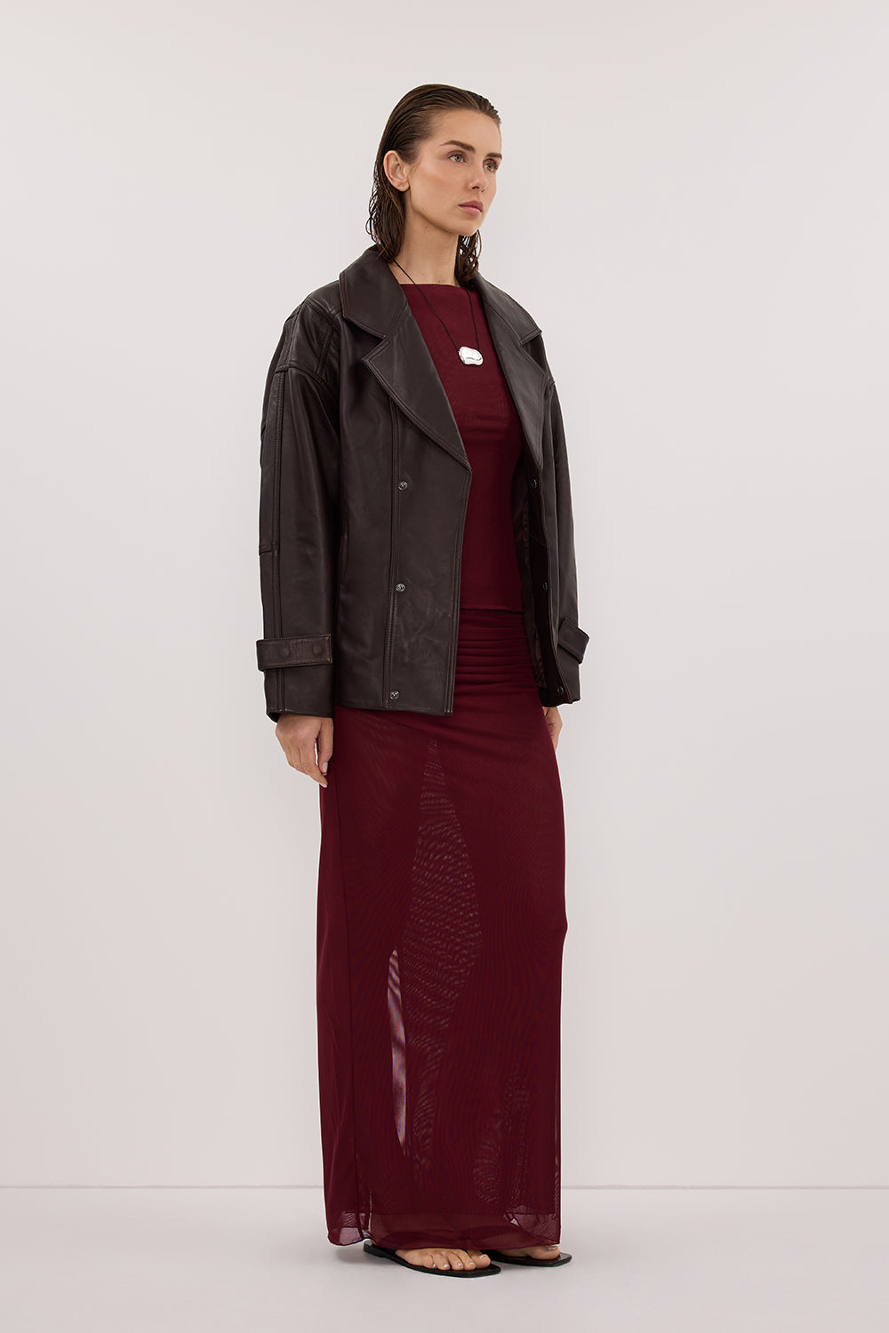 NYRA WINE COLUMN MIDI SKIRT