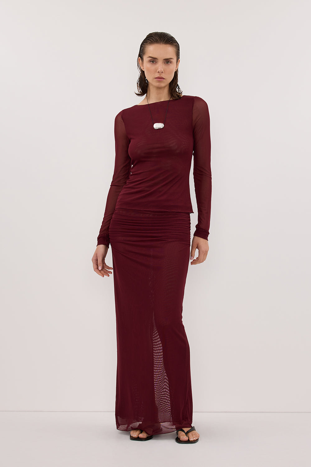 NYRA WINE COLUMN MIDI SKIRT