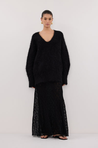 Aude wearing LIZZIE BLACK LAYERED LACE SKIRT