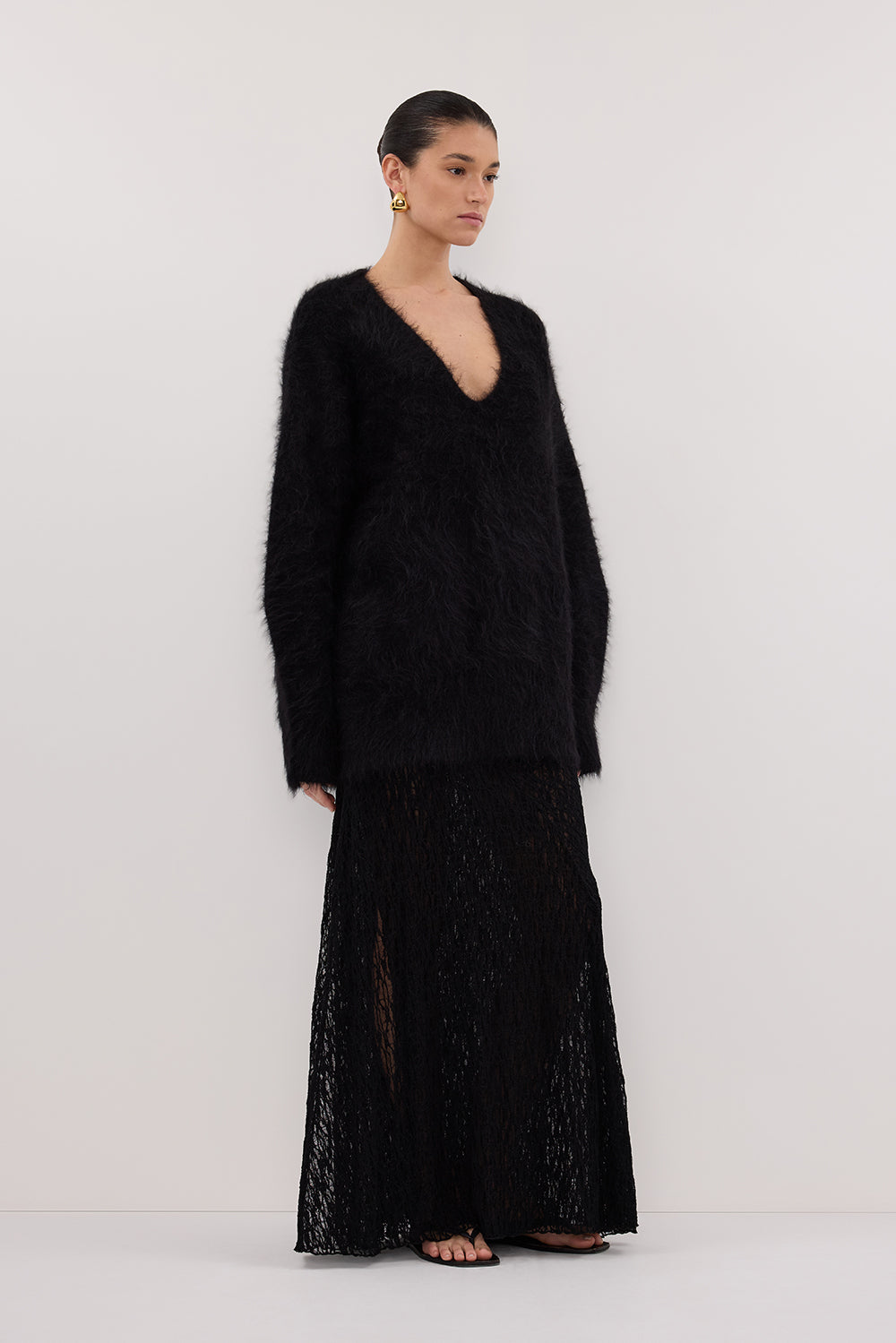 LIZZIE BLACK LAYERED LACE MIDI SKIRT – DISSH