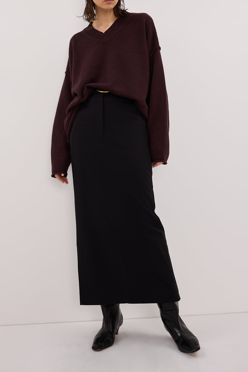 LIZA BLACK TAILORED MIDI SKIRT