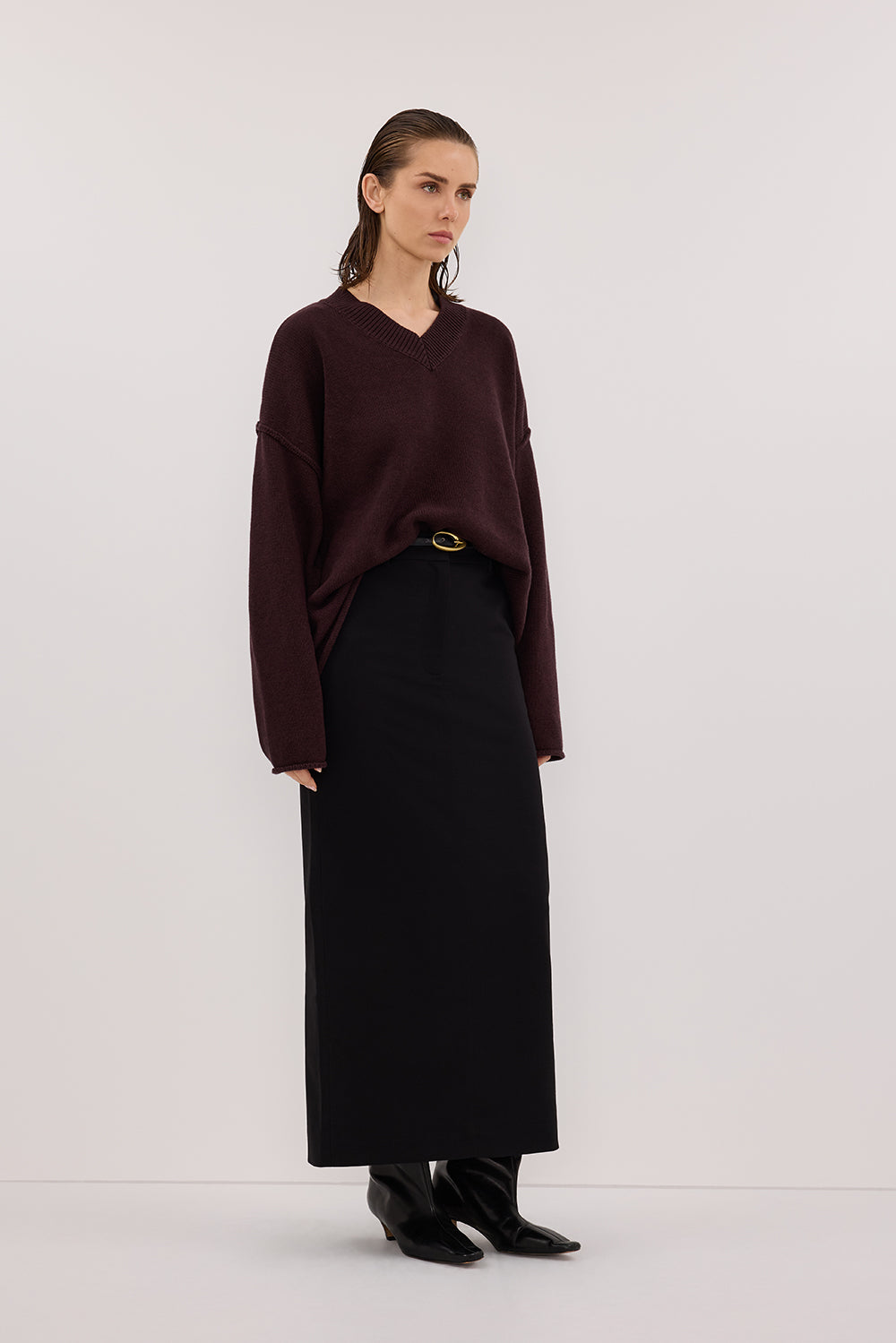 LIZA BLACK TAILORED MIDI SKIRT