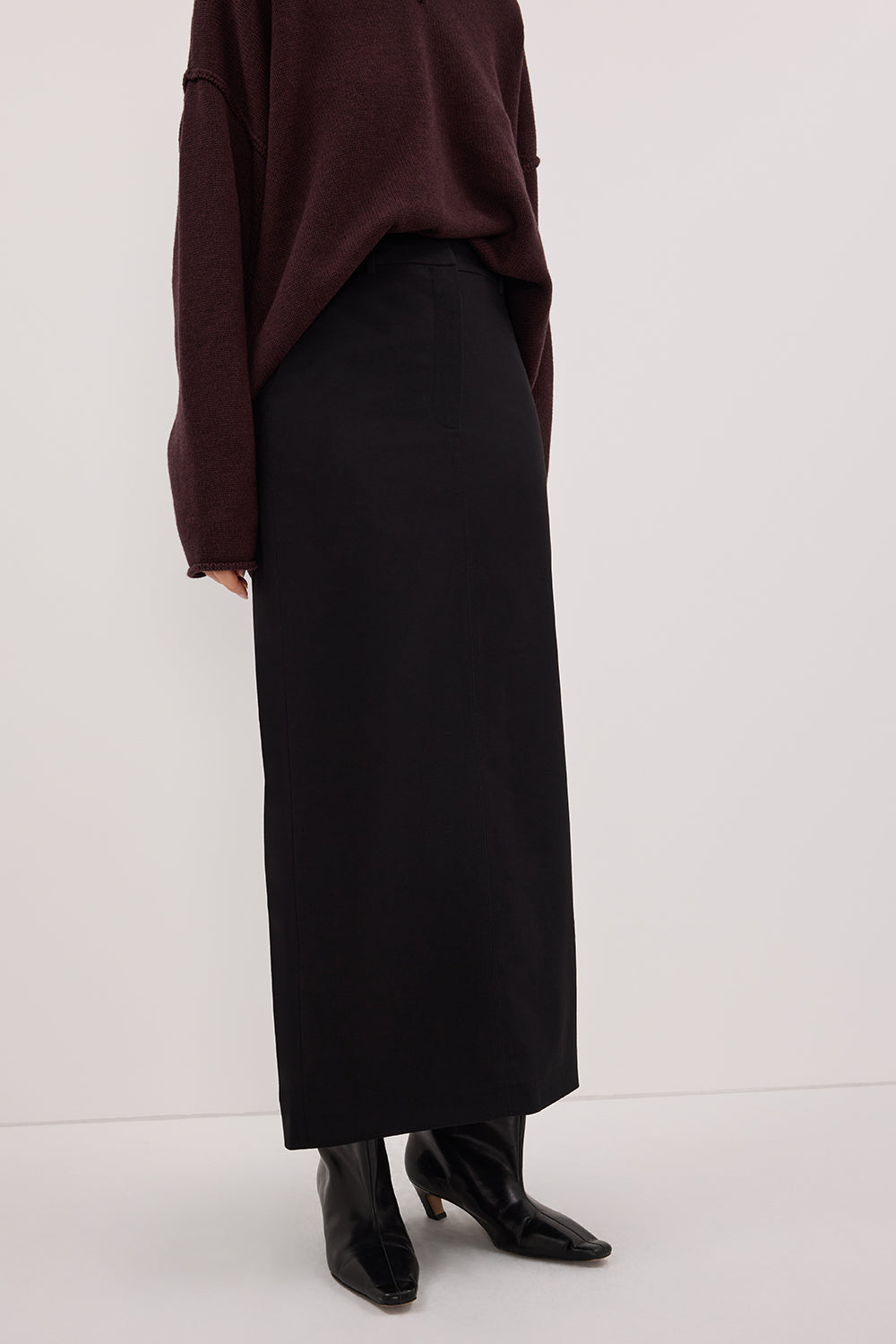 LIZA BLACK TAILORED MIDI SKIRT
