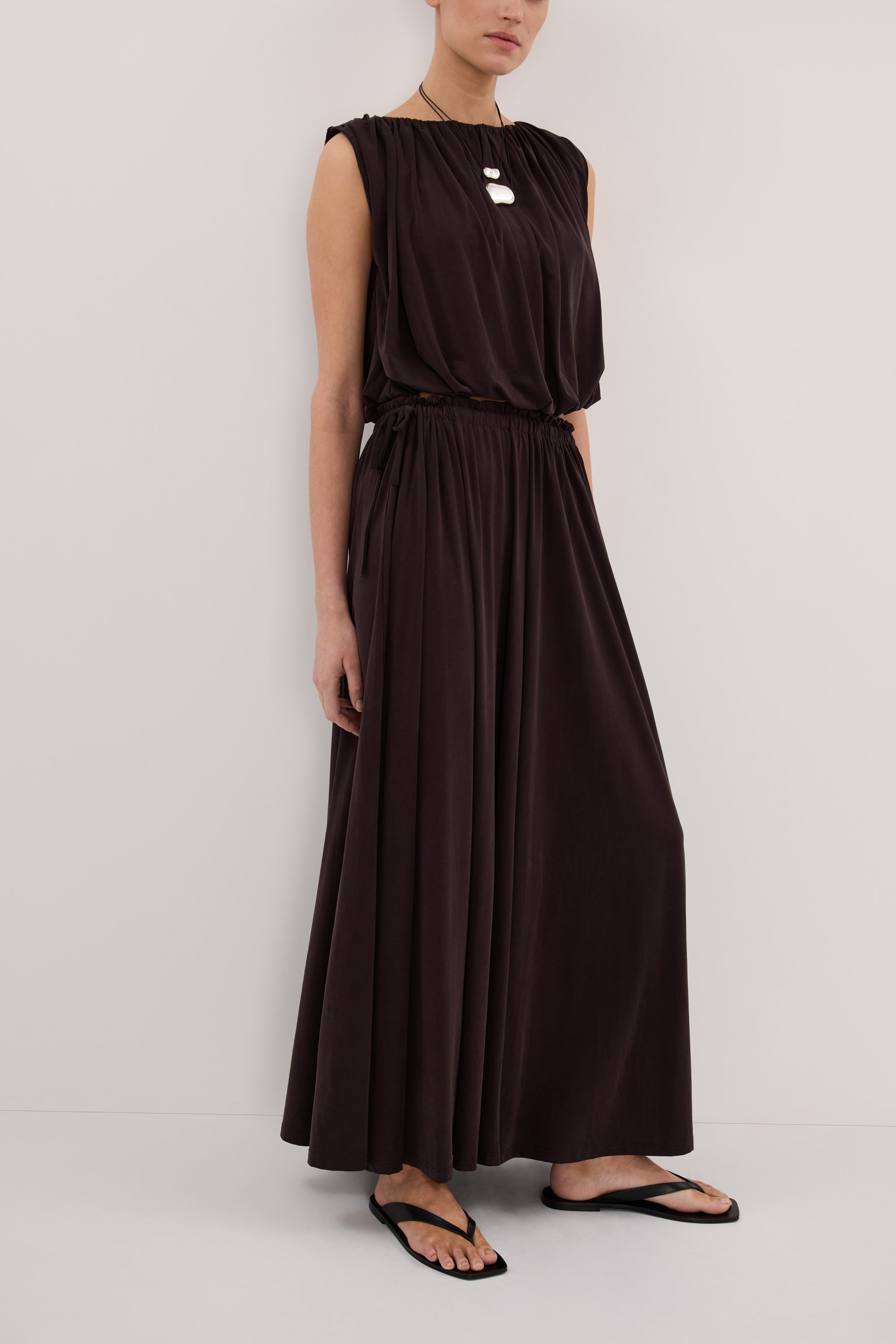 AVA BURNT CHOC MODAL BLEND MIDI SKIRT