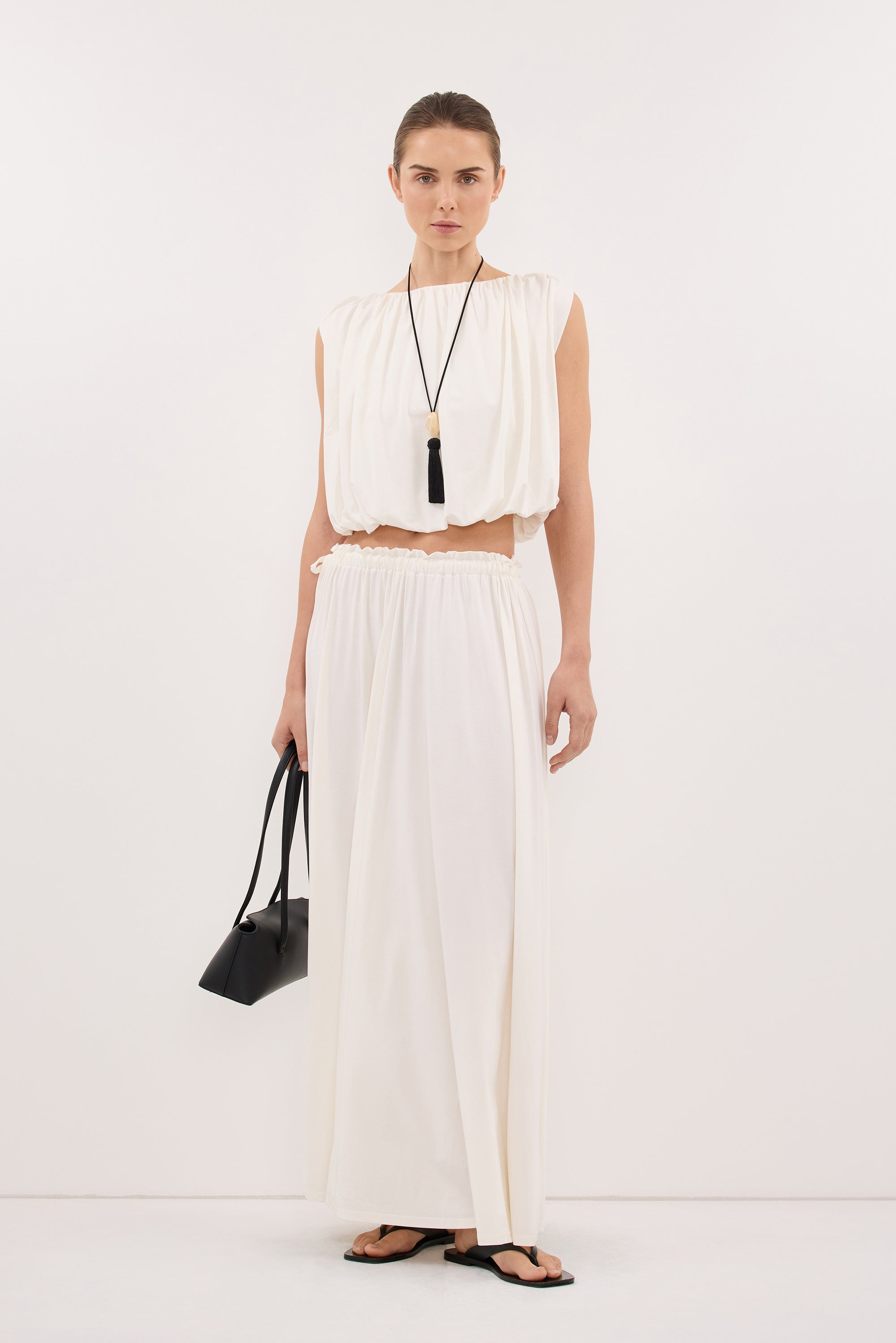 AVA OFF WHITE MODAL BLEND MIDI SKIRT