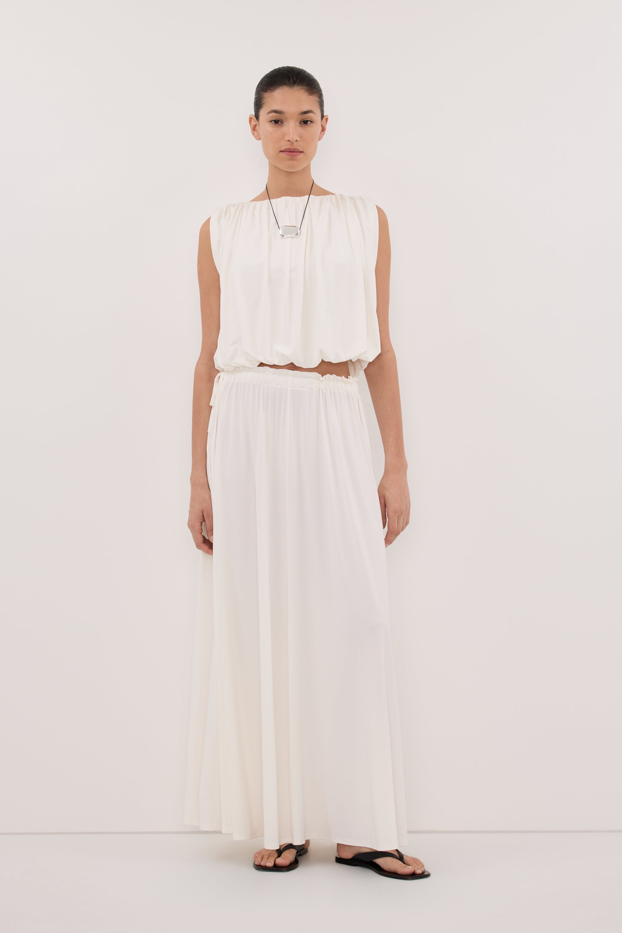 AVA OFF WHITE MODAL BLEND MIDI SKIRT