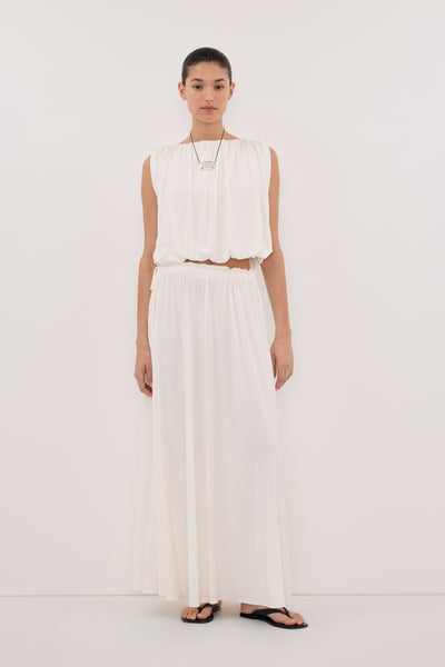 Aude wearing AVA OFF WHITE MODAL BLEND MIDI SKIRT