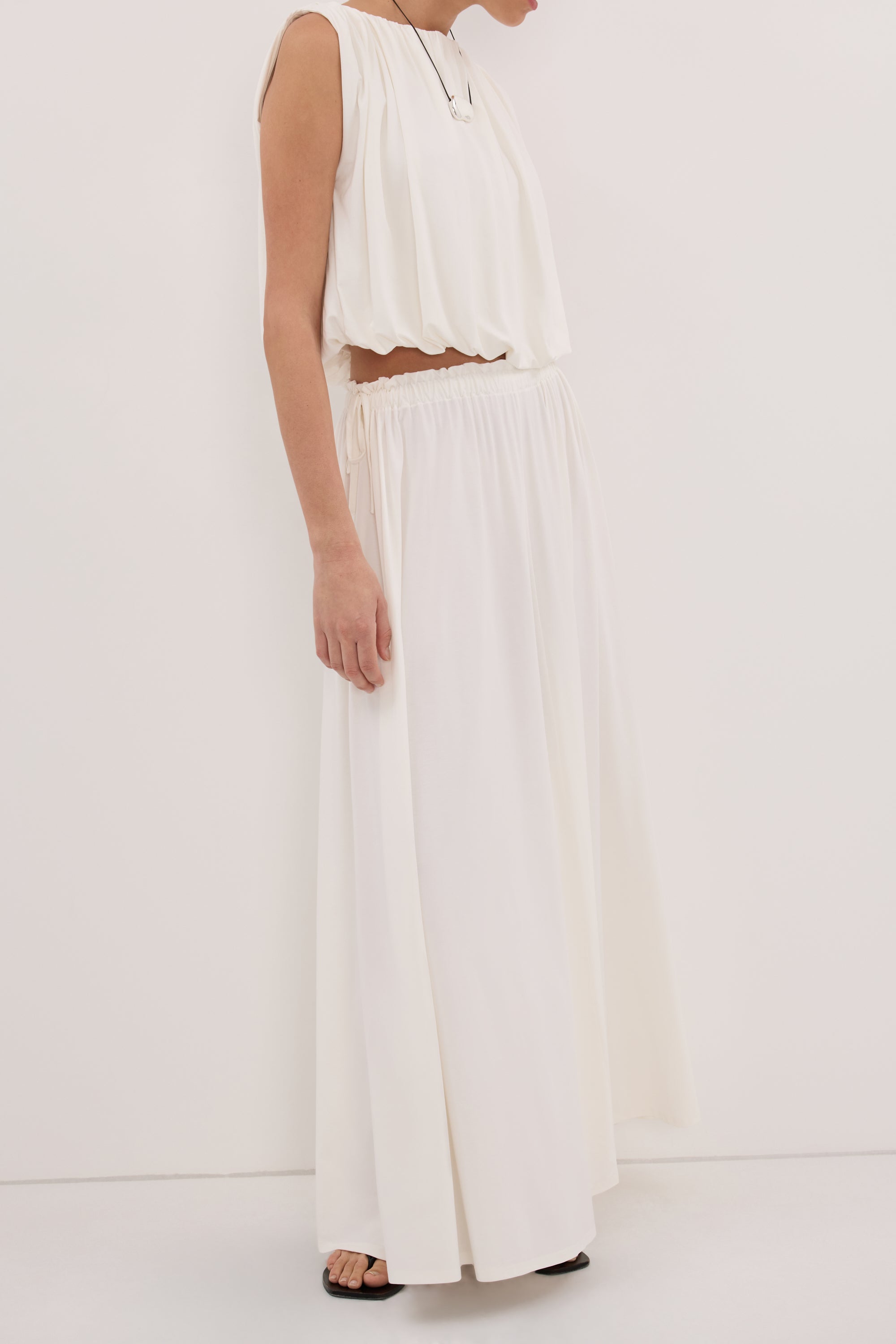 AVA OFF WHITE MODAL BLEND MIDI SKIRT
