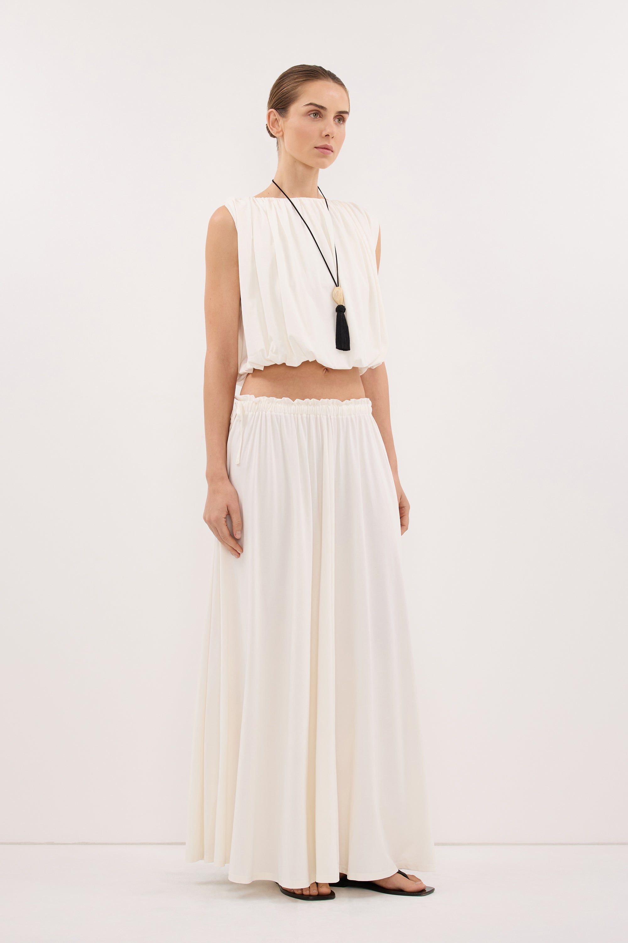 AVA OFF WHITE MODAL BLEND MIDI SKIRT