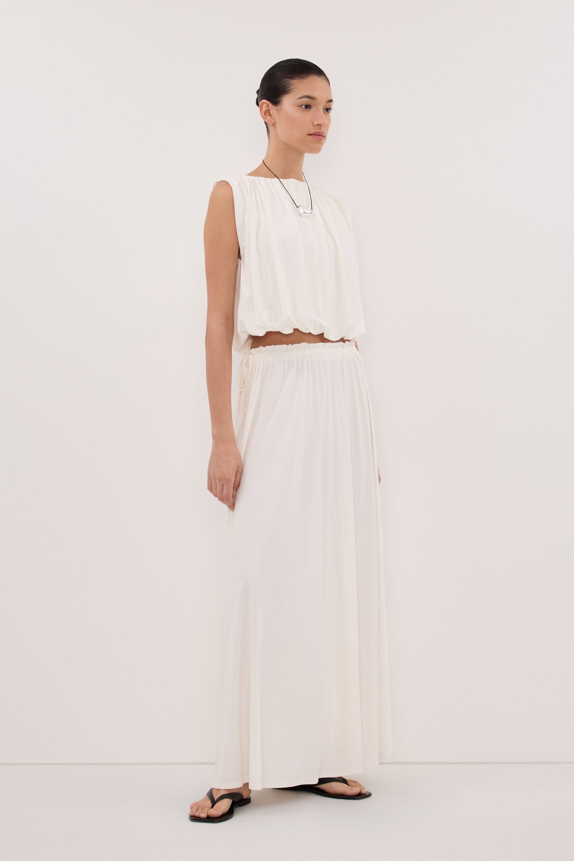 AVA OFF WHITE MODAL BLEND MIDI SKIRT