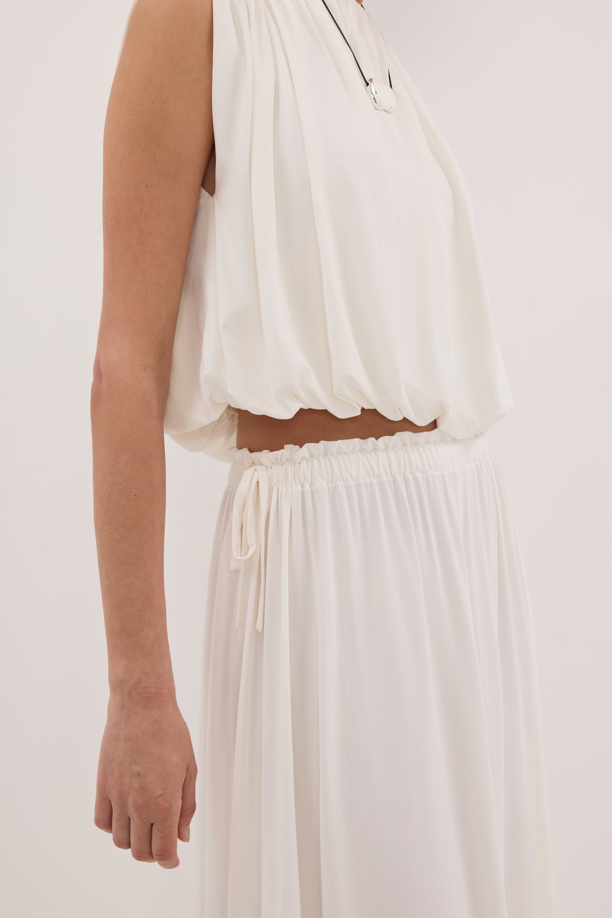 AVA OFF WHITE MODAL BLEND MIDI SKIRT