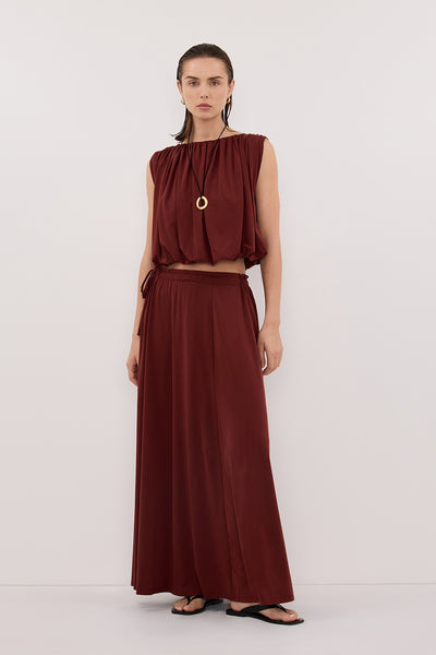 Stas wearing AVA SAHARA MODAL BLEND MIDI SKIRT