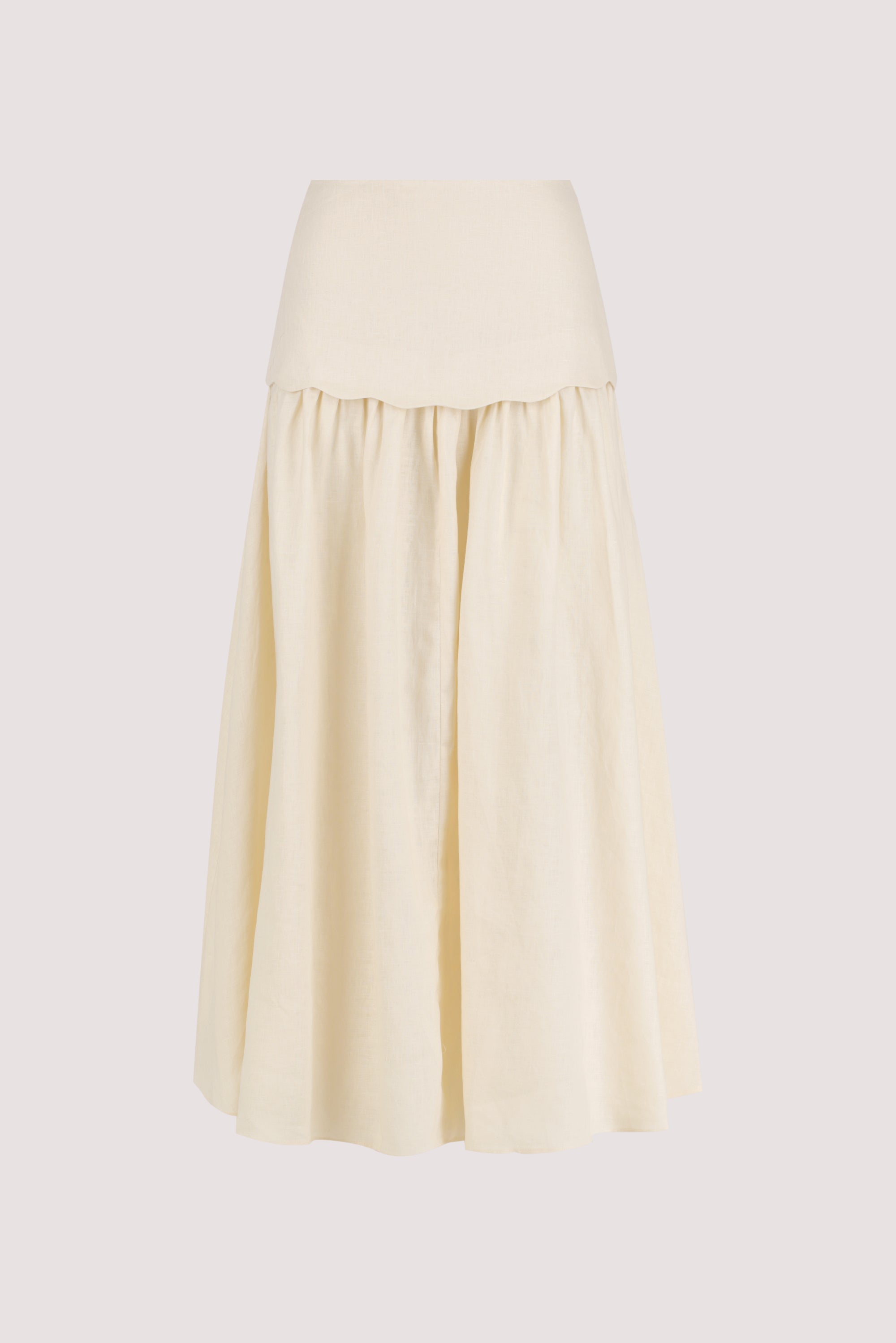 LELA SANDSTONE FOLDOVER LINEN MIDI SKIRT