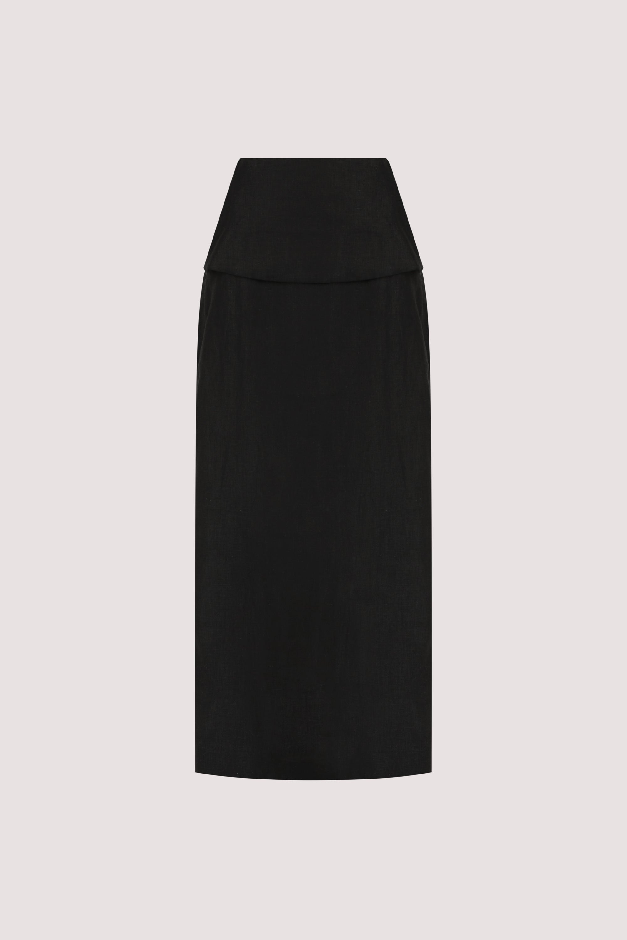 YARA BLACK LINEN FOLDOVER MIDI SKIRT