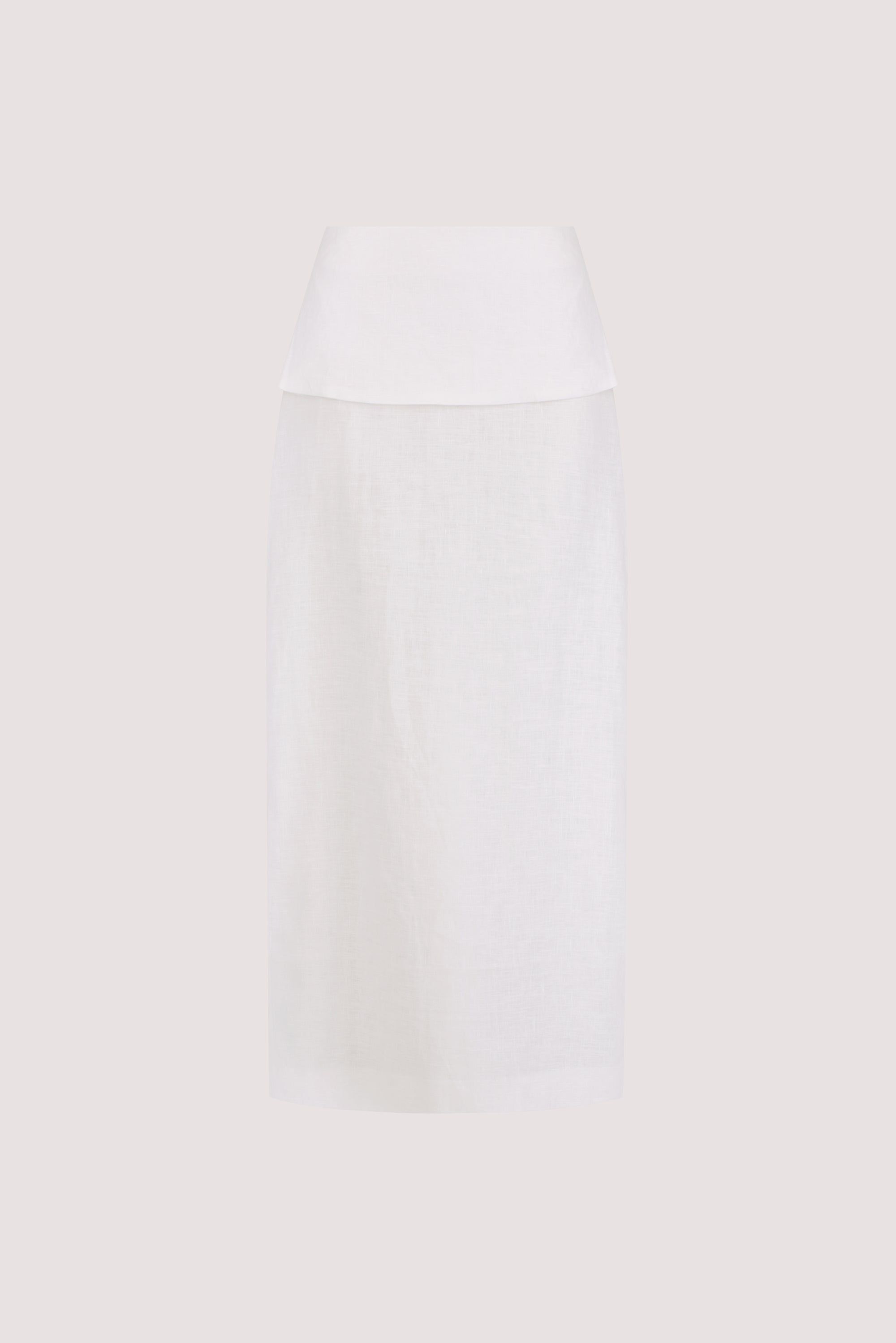 YARA WHITE LINEN FOLDOVER MIDI SKIRT