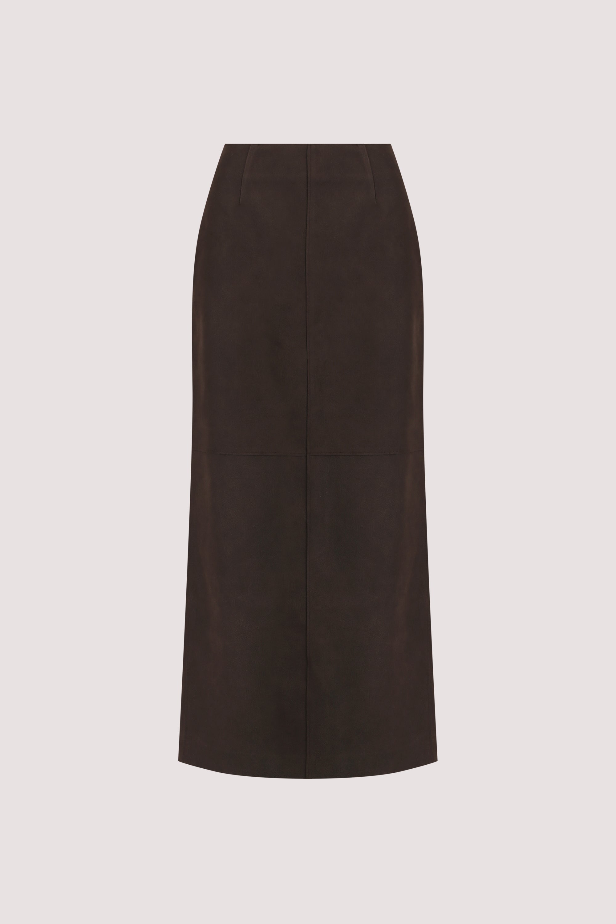OTIS BITTER CHOC FAUX LEATHER MIDI SKIRT