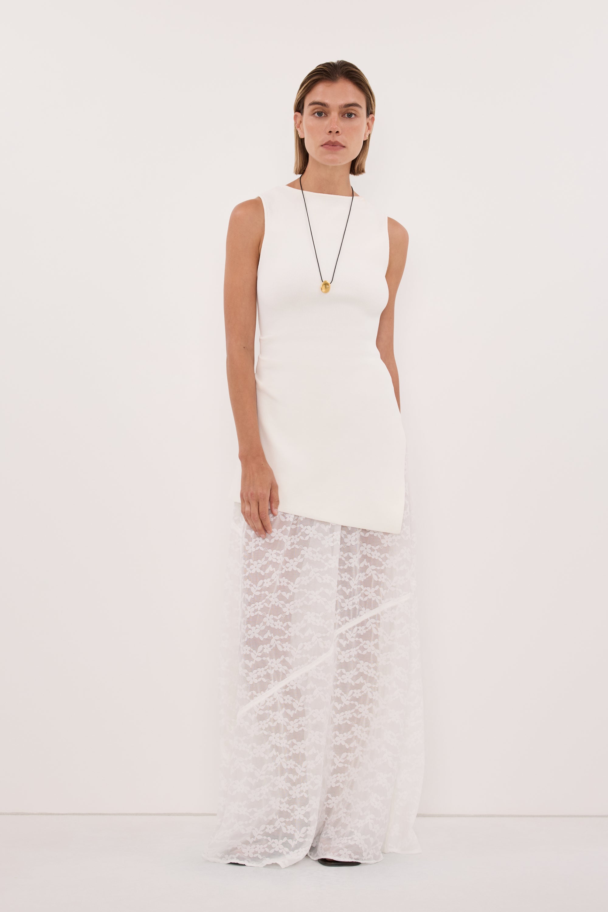 Belle Lace Maxi Skirt in White By DISSH