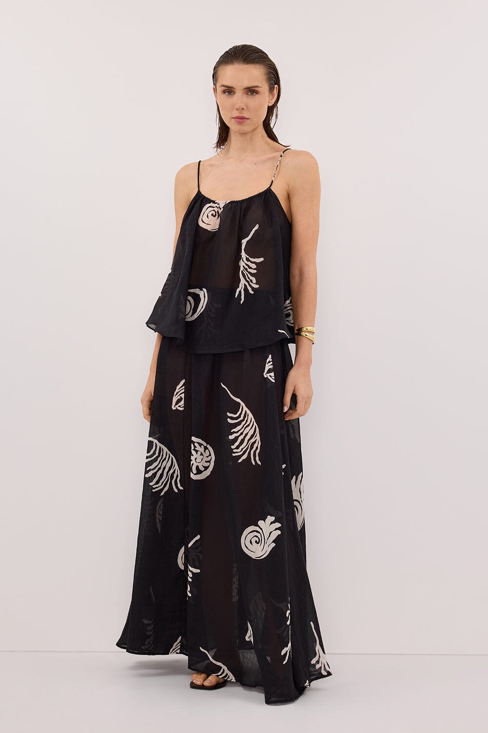 POSITANO BLACK RAMIE MIDI SKIRT