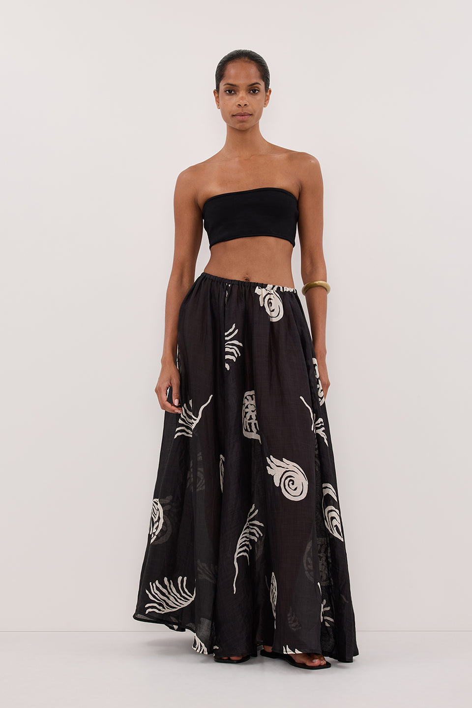 POSITANO BLACK RAMIE MIDI SKIRT