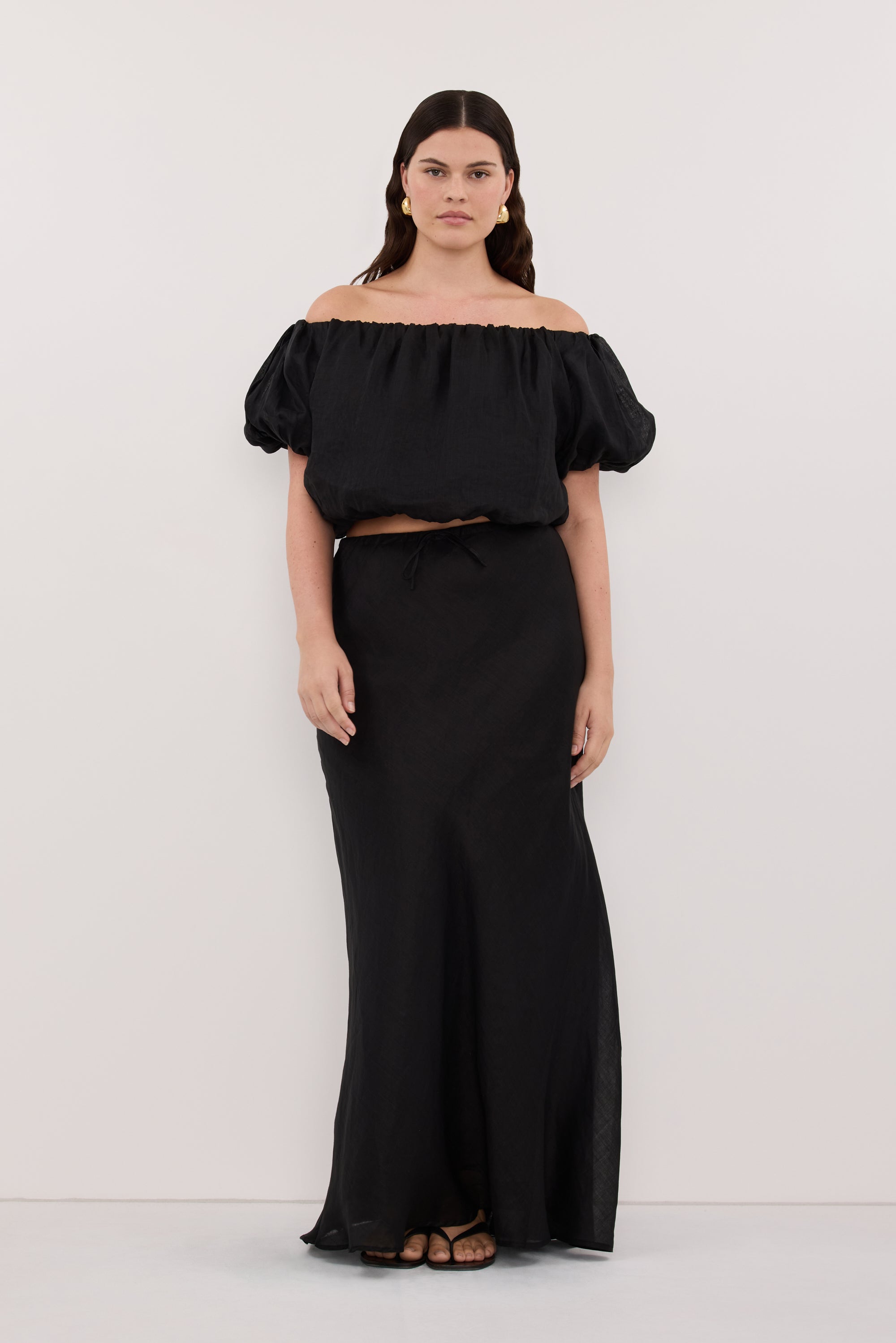 MAISON BLACK RAMIE BIAS MAXI SKIRT