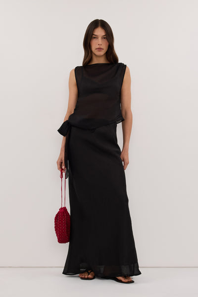 Helena  wearing MAISON BLACK RAMIE BIAS MAXI SKIRT