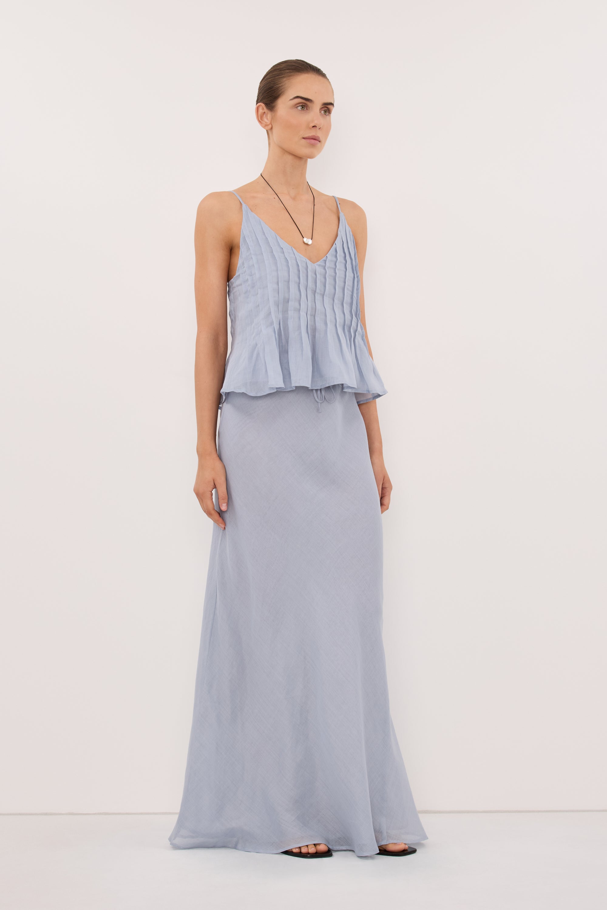 MAISON DUSTY BLUE RAMIE BIAS MAXI SKIRT