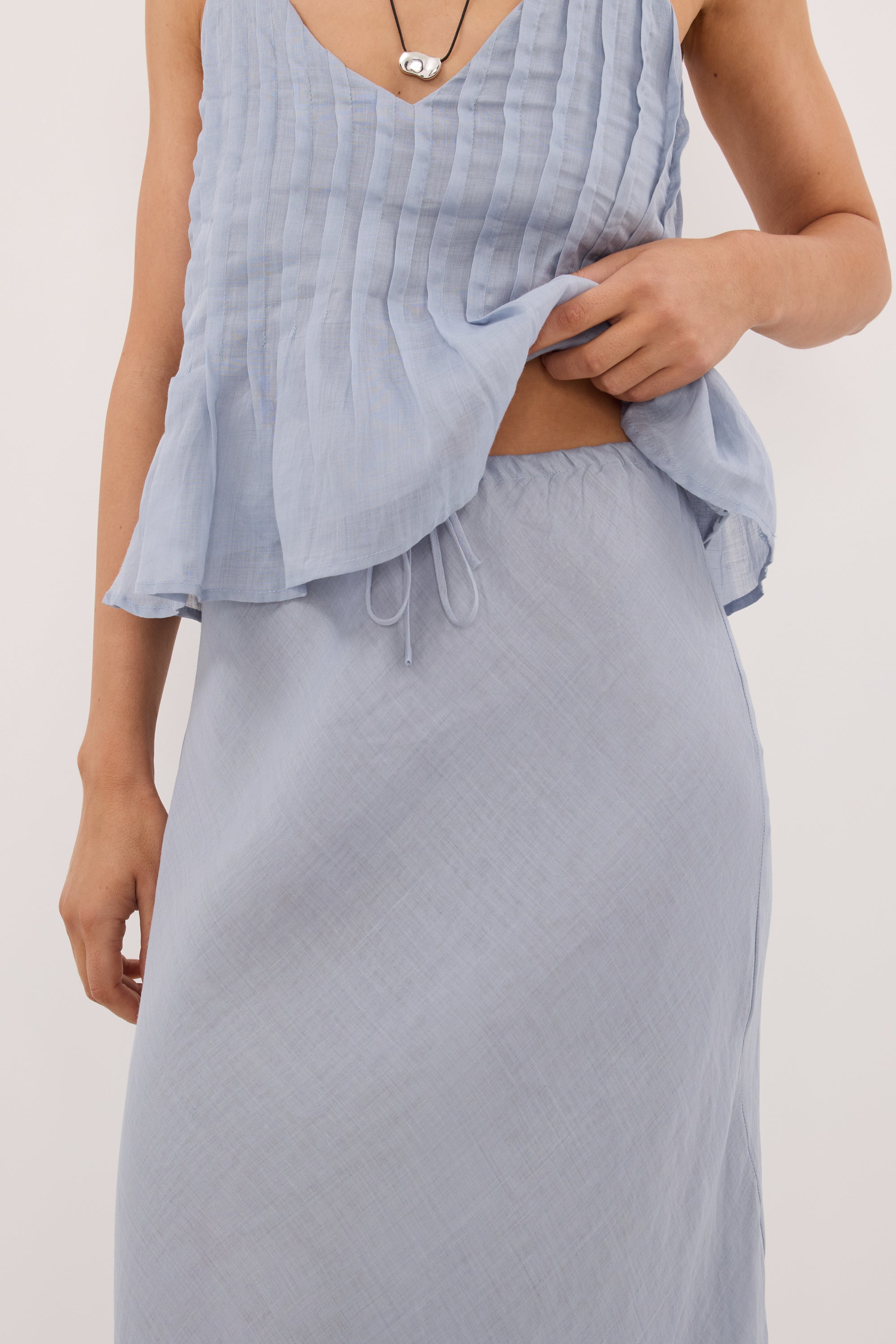 MAISON DUSTY BLUE RAMIE BIAS MAXI SKIRT