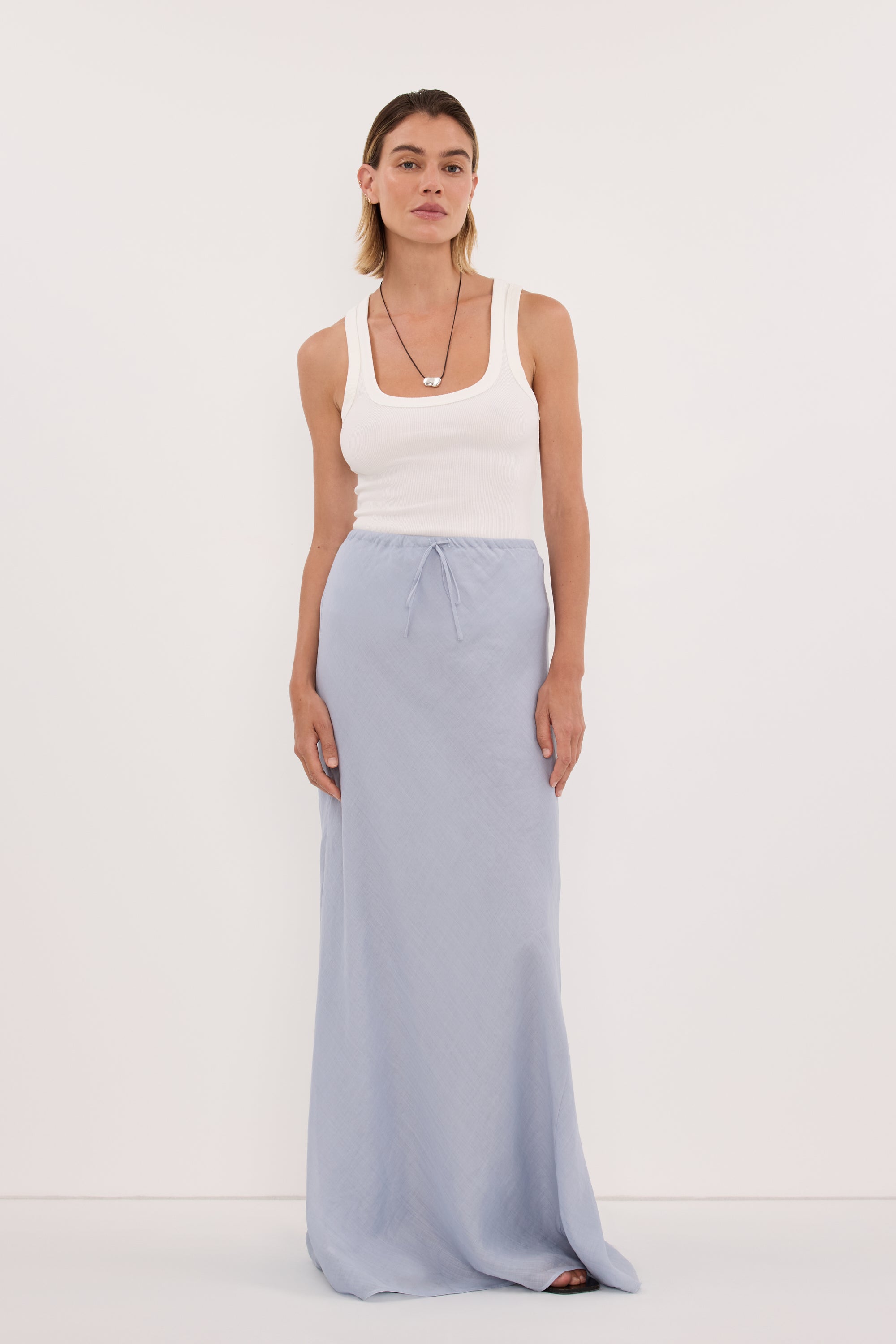 MAISON DUSTY BLUE RAMIE BIAS MAXI SKIRT