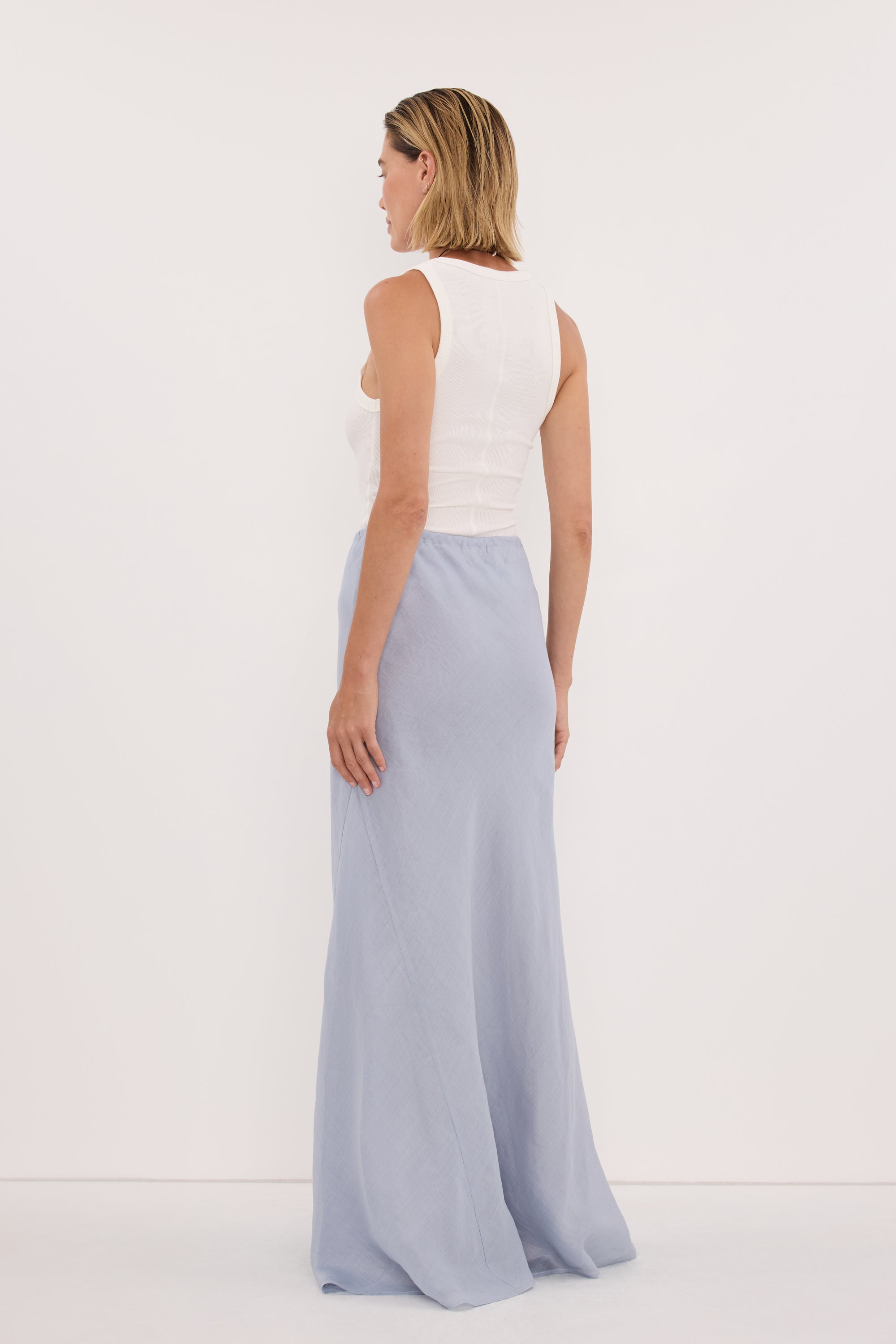 MAISON DUSTY BLUE RAMIE BIAS MAXI SKIRT