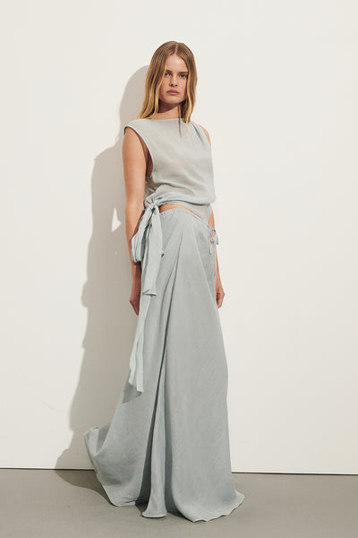 Zoe wearing MAISON MINERAL RAMIE BIAS MAXI SKIRT