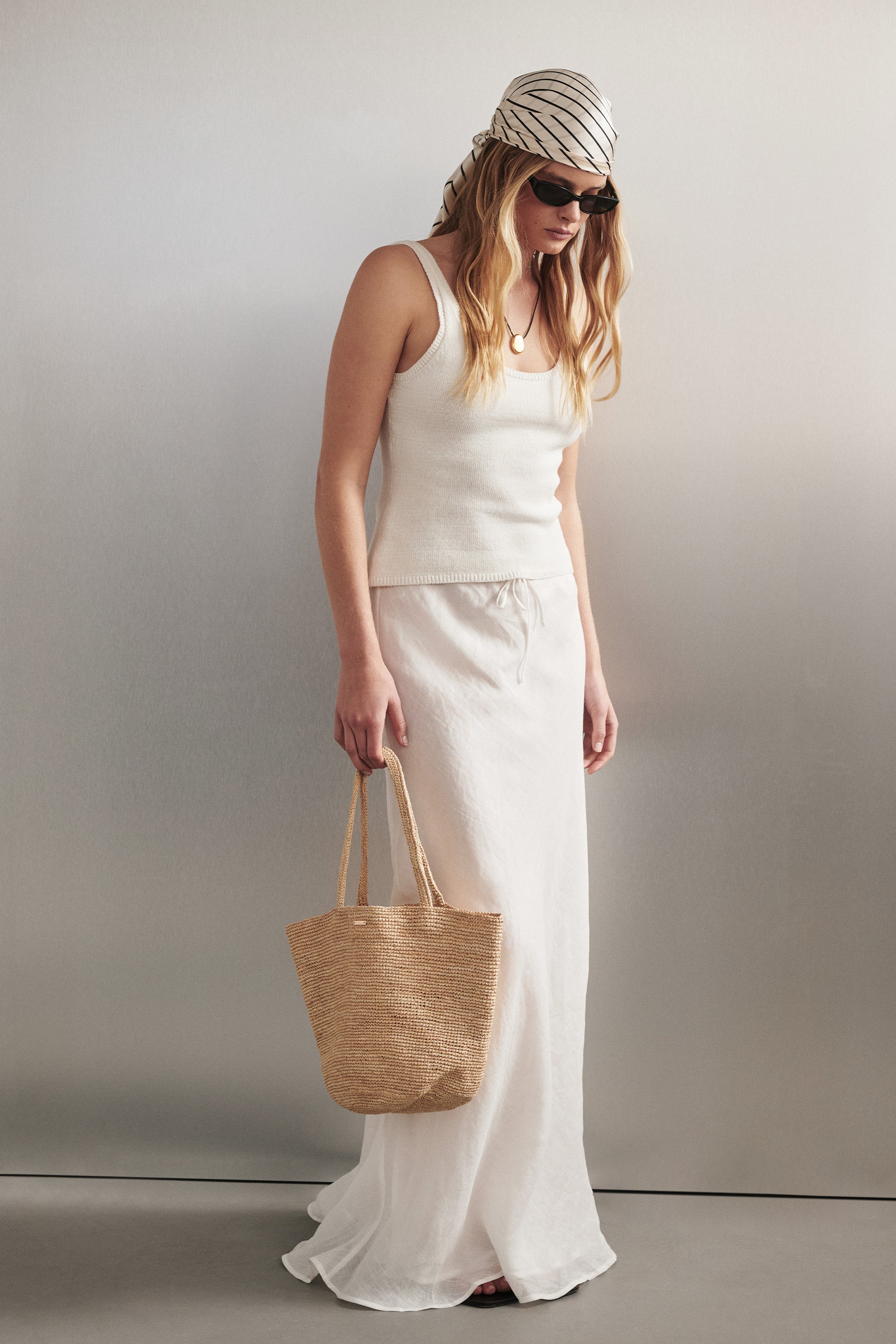 MAISON WHITE RAMIE BIAS MAXI SKIRT