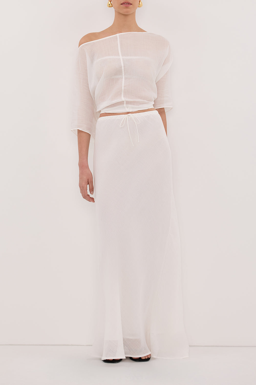 MAISON WHITE RAMIE BIAS MIDI SKIRT