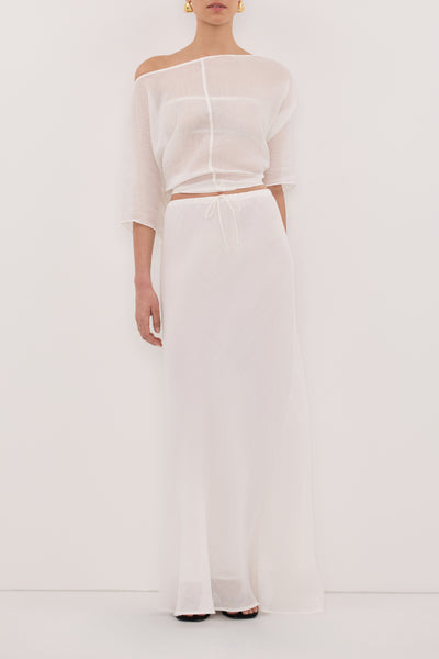 Aude wearing MAISON WHITE RAMIE BIAS MAXI SKIRT