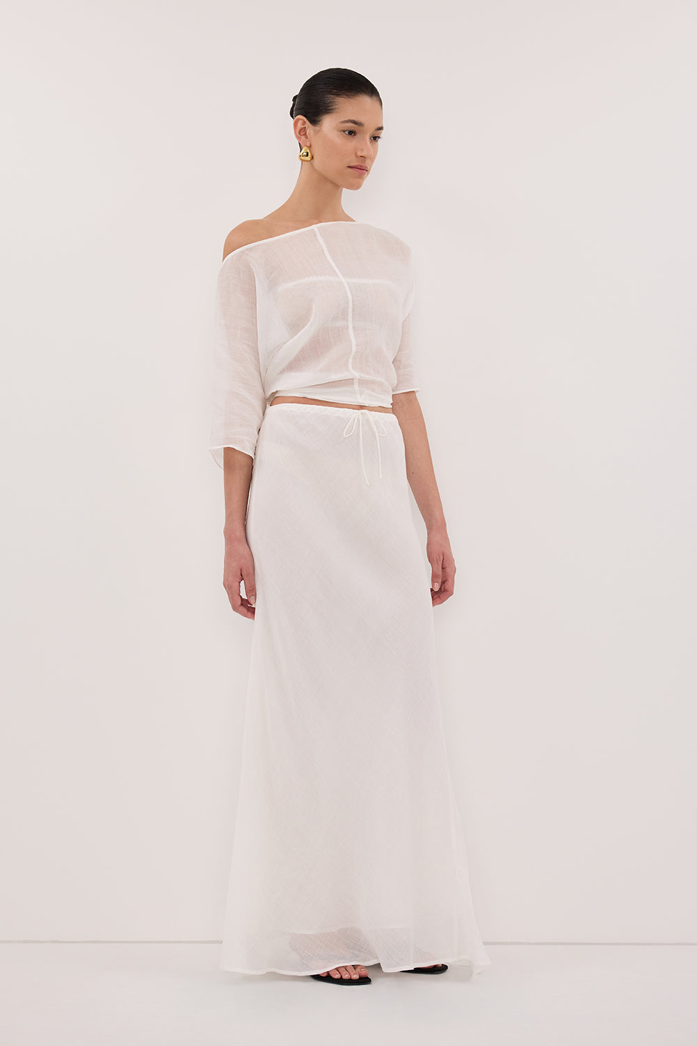 MAISON WHITE RAMIE BIAS MIDI SKIRT