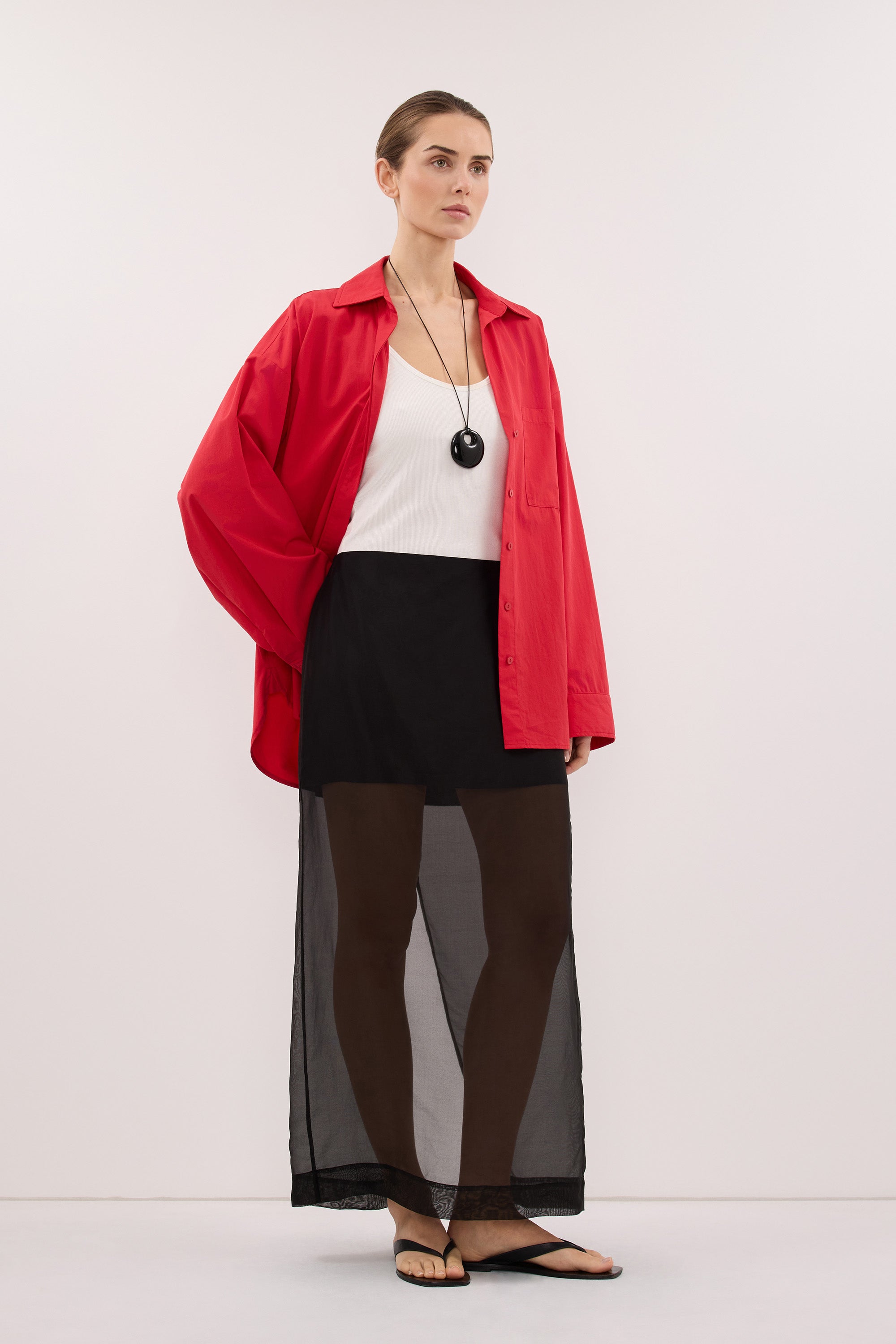 SIAN BLACK SILK ORGANZA MIDI SKIRT