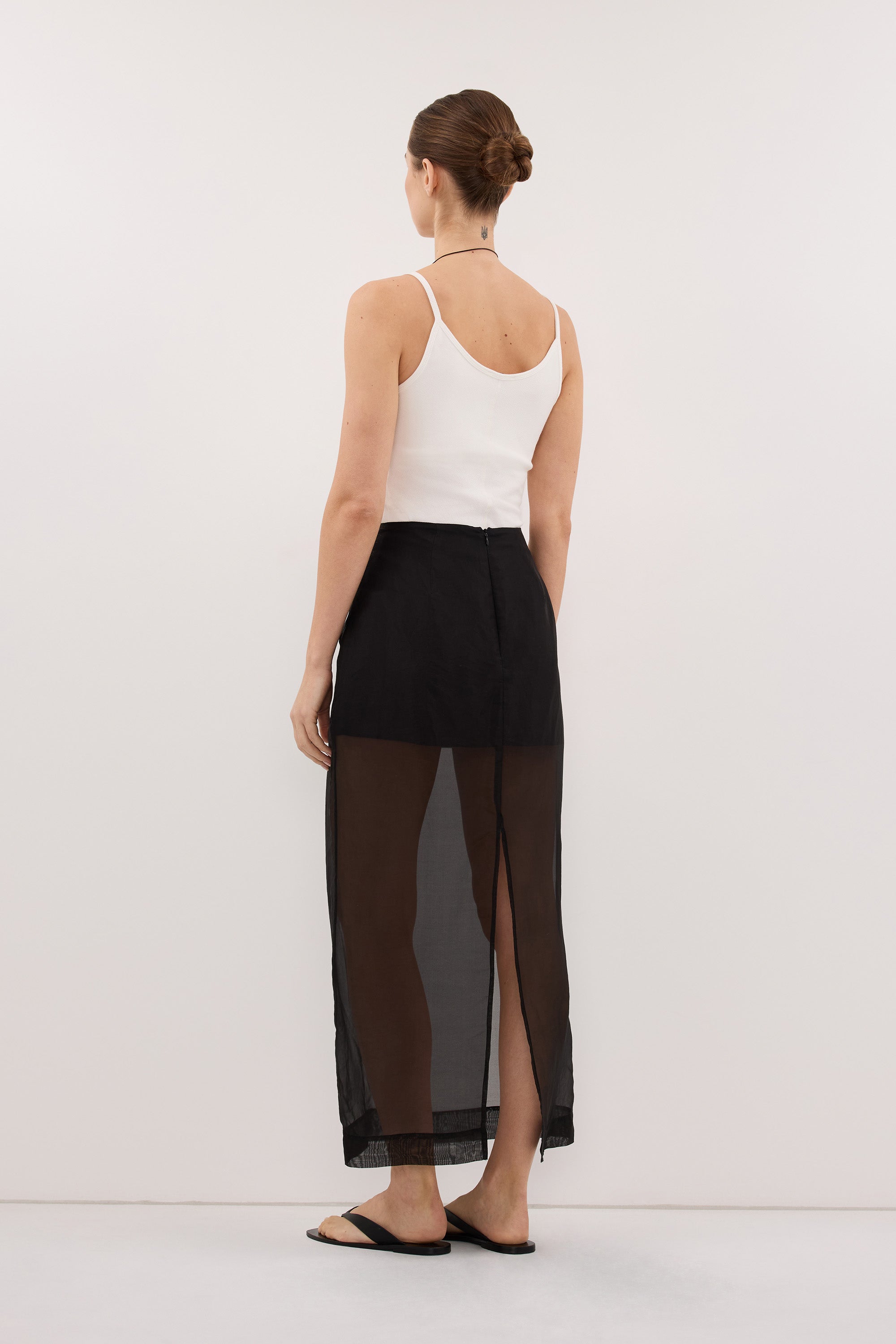 SIAN BLACK SILK ORGANZA MIDI SKIRT